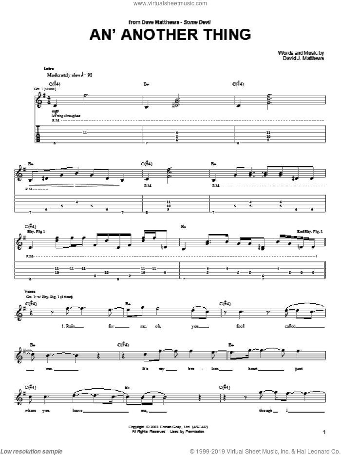 An' Another Thing sheet music for guitar (tablature) by Dave Matthews and Dave Matthews Band, intermediate skill level