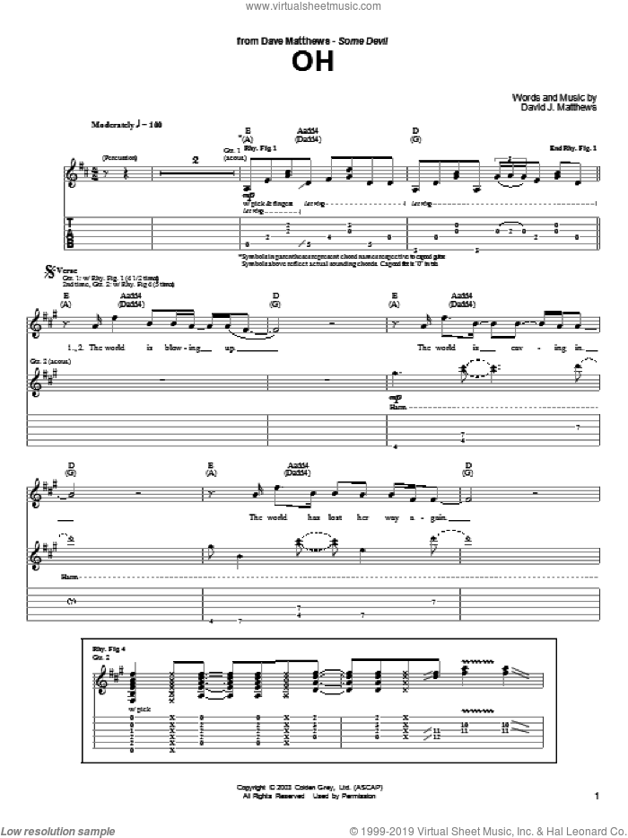 Oh sheet music for guitar (tablature) by Dave Matthews and Dave Matthews Band, intermediate skill level