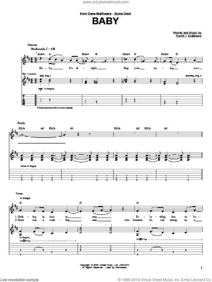 Baby sheet music for guitar (tablature) by Dave Matthews and Dave Matthews Band, intermediate skill level