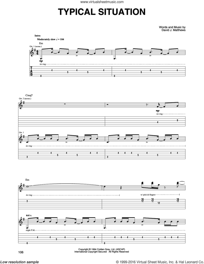 Typical Situation sheet music for guitar (tablature) by Dave Matthews & Tim Reynolds, Dave Matthews, Tim Reynolds and Dave Matthews Band, intermediate skill level