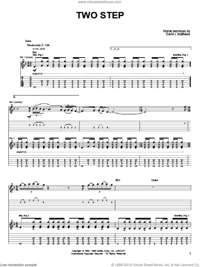 Two Step sheet music for guitar (tablature) by Dave Matthews & Tim Reynolds, Dave Matthews, Tim Reynolds and Dave Matthews Band, intermediate skill level