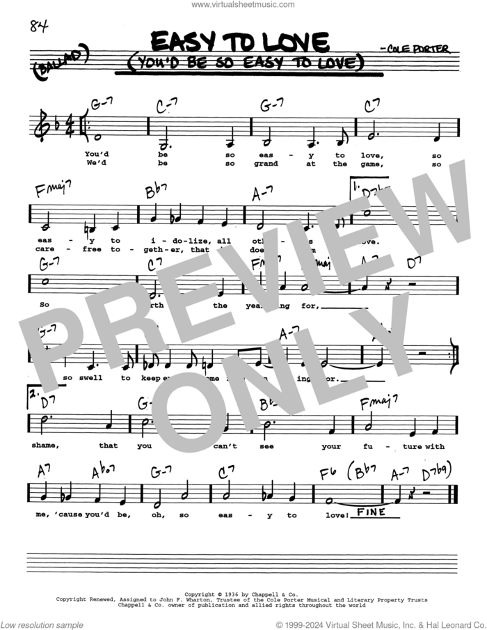 Easy To Love (You'd Be So Easy To Love) (Low Voice) sheet music for voice and other instruments (real book with lyrics) by Cole Porter, intermediate skill level