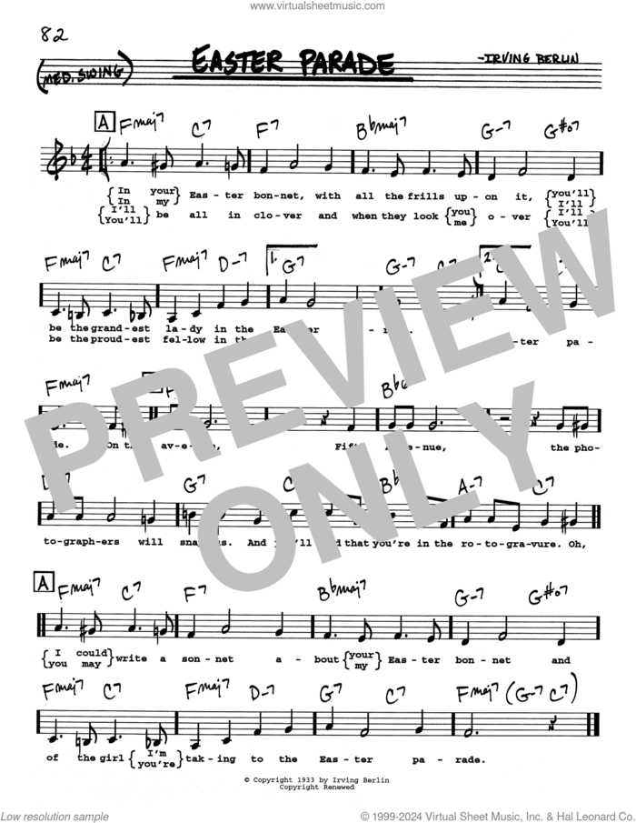 Easter Parade (Low Voice) sheet music for voice and other instruments (real book with lyrics) by Irving Berlin, intermediate skill level