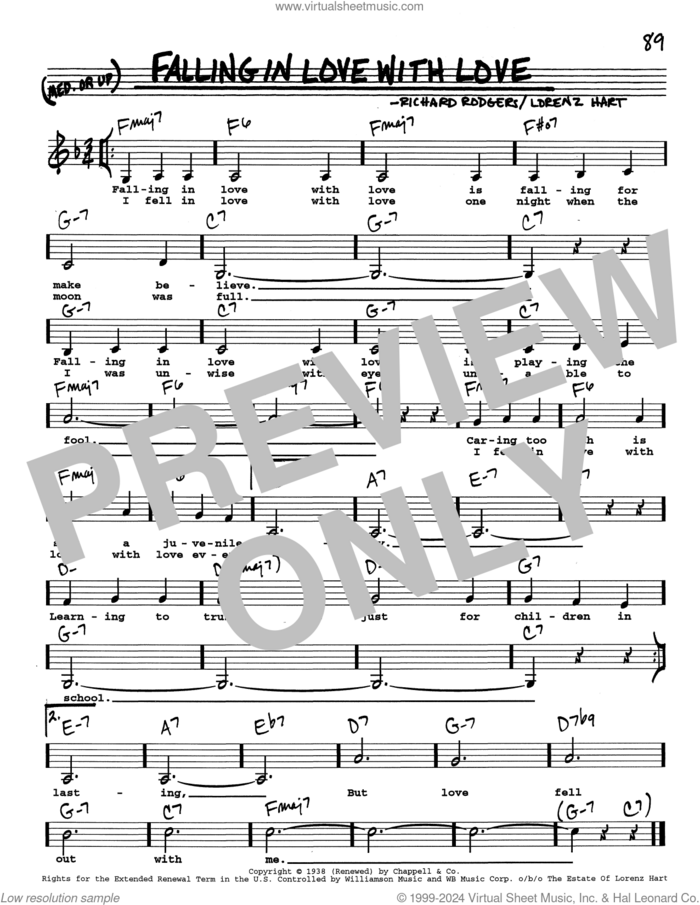 Falling In Love With Love (Low Voice) sheet music for voice and other instruments (real book with lyrics) by Richard Rodgers, Lorenz Hart and Rodgers & Hart, intermediate skill level