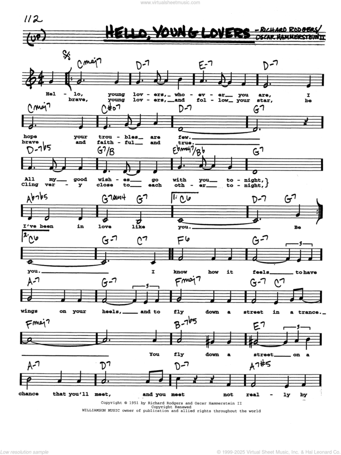 Hello, Young Lovers (Low Voice) sheet music for voice and other instruments (real book with lyrics) by Richard Rodgers, Oscar II Hammerstein and Rodgers & Hammerstein, intermediate skill level
