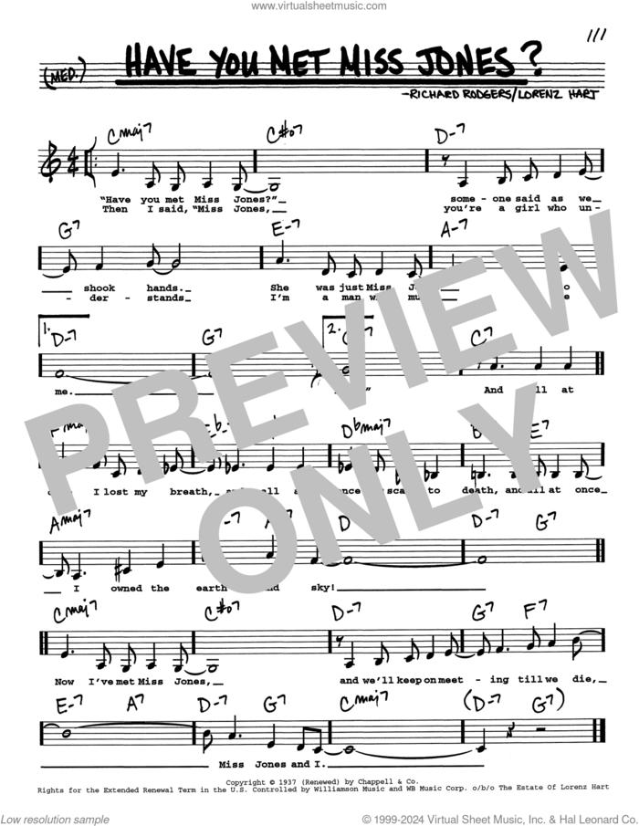 Have You Met Miss Jones? (Low Voice) sheet music for voice and other instruments (real book with lyrics) by Richard Rodgers, Lorenz Hart and Rodgers & Hart, intermediate skill level