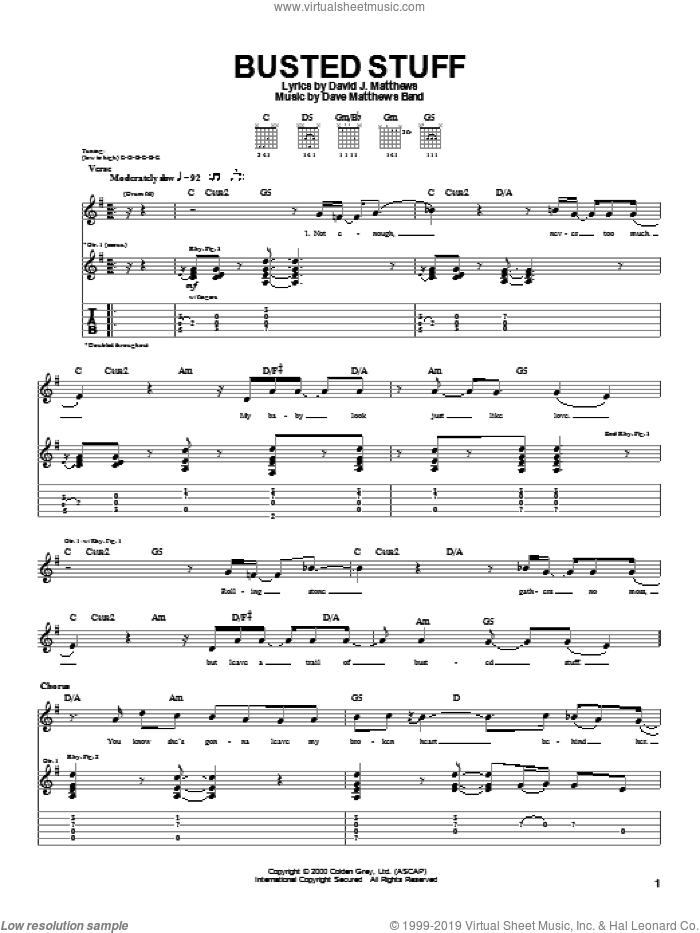 Busted Stuff sheet music for guitar (tablature) by Dave Matthews Band, intermediate skill level