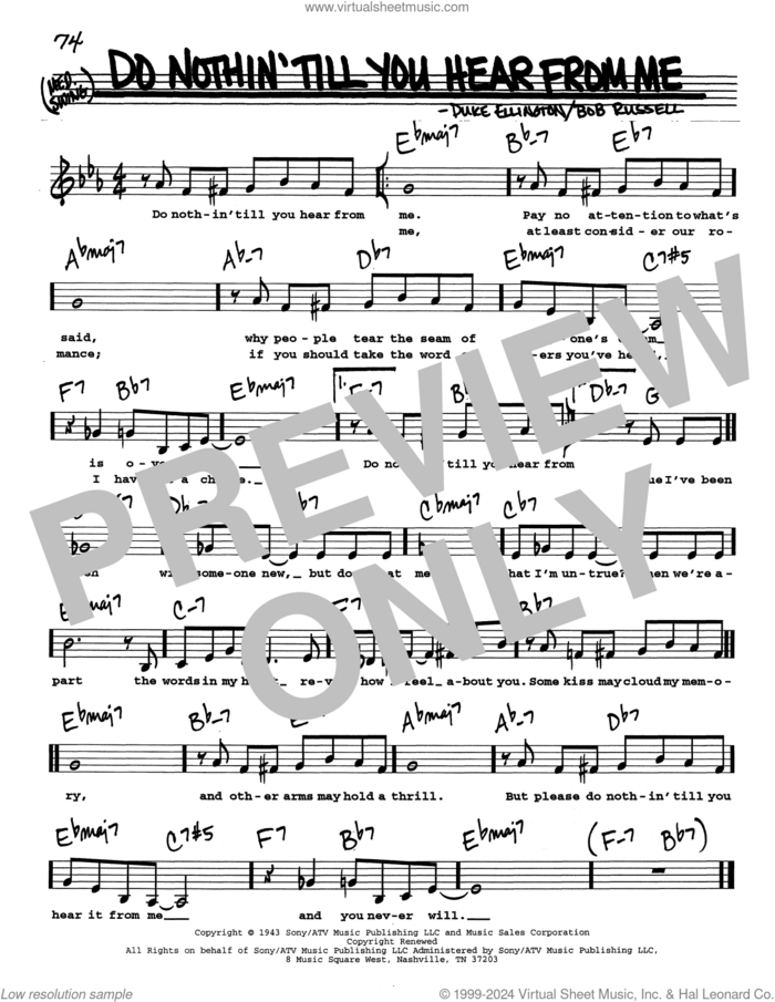 Do Nothin' Till You Hear From Me (Low Voice) sheet music for voice and other instruments (real book with lyrics) by Duke Ellington and Bob Russell, intermediate skill level