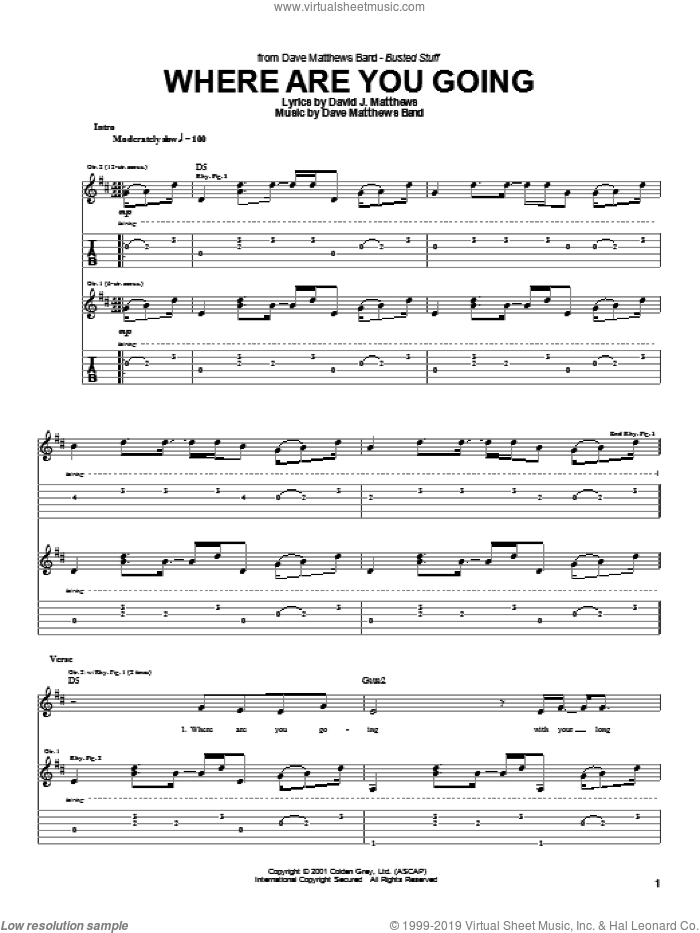 Where Are You Going sheet music for guitar (tablature) by Dave Matthews Band, intermediate skill level