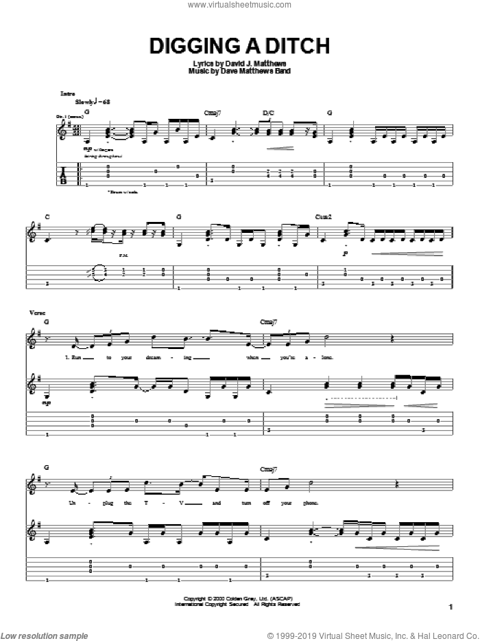 Digging A Ditch sheet music for guitar (tablature) by Dave Matthews Band, intermediate skill level