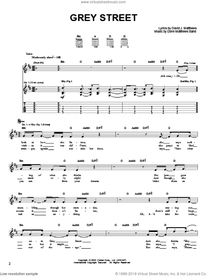 Grey Street sheet music for guitar solo (chords) by Dave Matthews Band, easy guitar (chords)