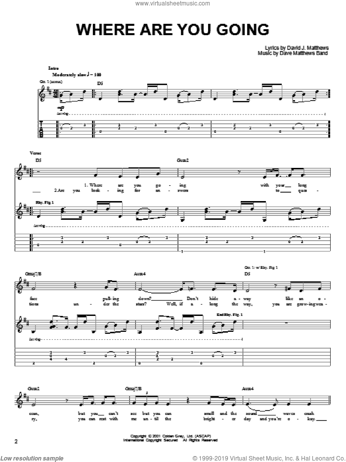 Where Are You Going sheet music for guitar solo (chords) by Dave Matthews Band, easy guitar (chords)