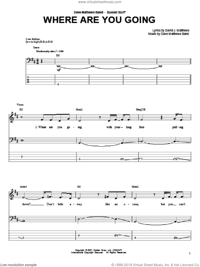 Where Are You Going sheet music for bass (tablature) (bass guitar) by Dave Matthews Band, intermediate skill level