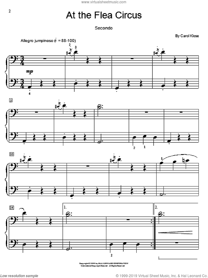 At The Flea Circus sheet music for piano four hands by Carol Klose, intermediate skill level
