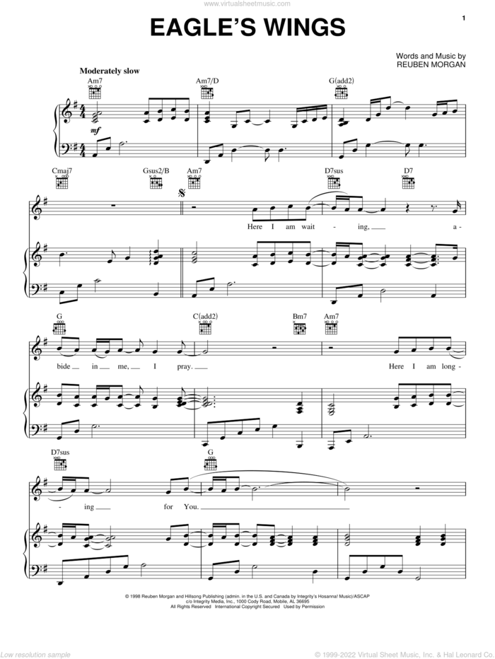 Eagle's Wings sheet music for voice, piano or guitar by The Katinas and Reuben Morgan, intermediate skill level