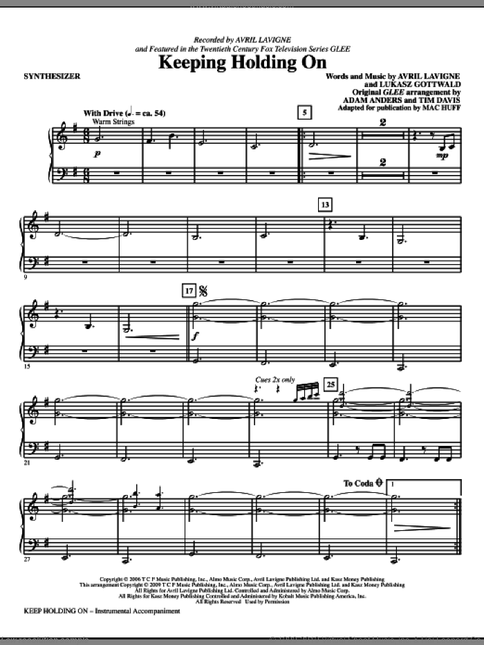 Keep Holding On (complete set of parts) sheet music for orchestra/band (Rhythm) by Avril Lavigne, Lukasz Gottwald, Glee Cast, Mac Huff and Miscellaneous, intermediate skill level