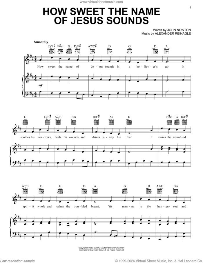 How Sweet The Name Of Jesus Sounds sheet music for voice, piano or guitar by John Newton and Alexander R. Reinagle, intermediate skill level