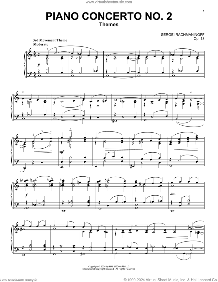 Piano Concerto No. 2 In C Minor, Op. 18, (intermediate) sheet music for piano solo by Serjeij Rachmaninoff, classical score, intermediate skill level
