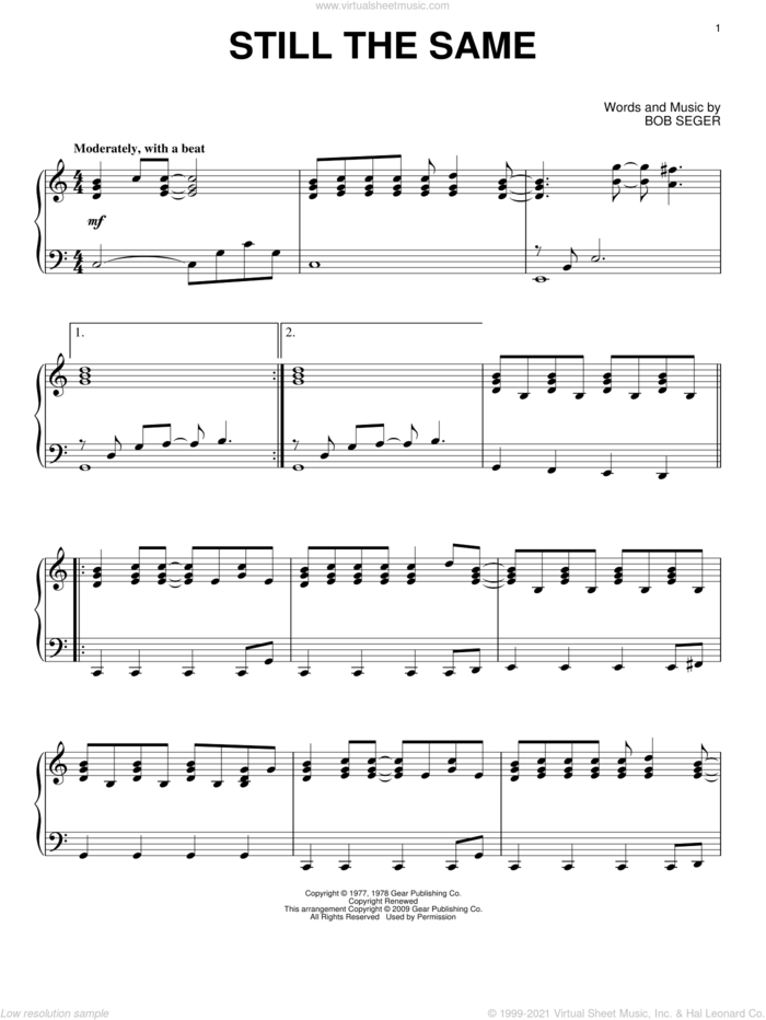 Still The Same sheet music for piano solo by Bob Seger, intermediate skill level
