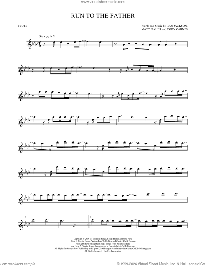 Run To The Father sheet music for flute solo by Cody Carnes, Matt Maher and Ran Jackson, intermediate skill level