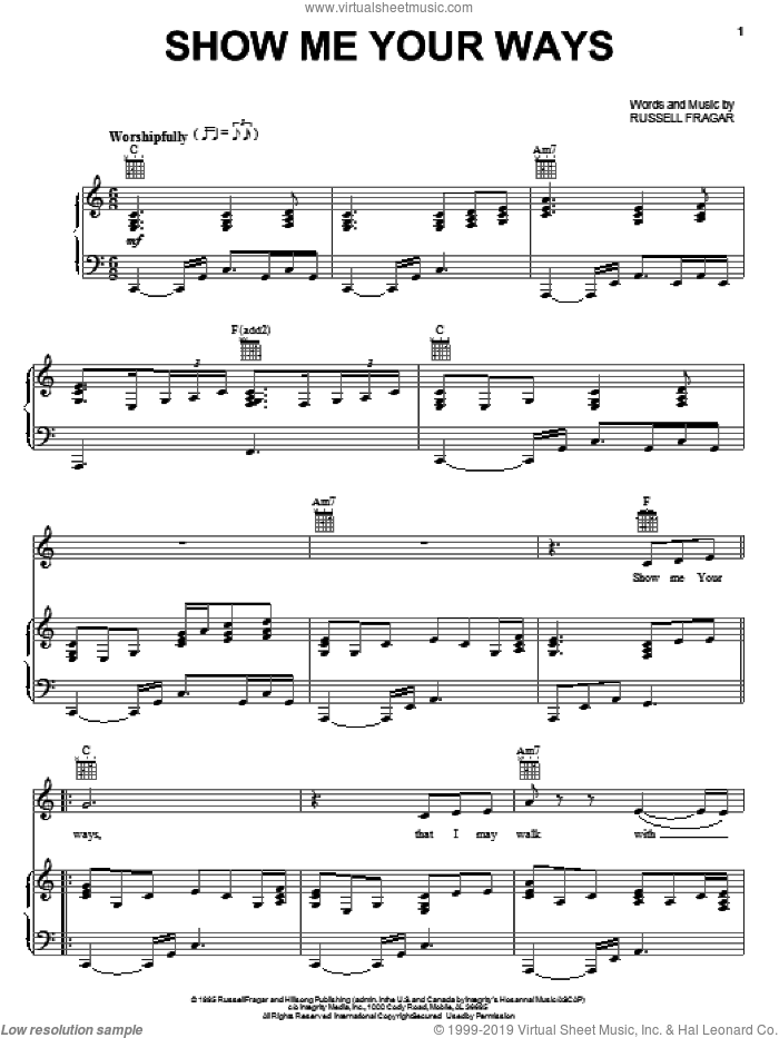 Show Me Your Ways sheet music for voice, piano or guitar by Russell Fragar and Hillsong, intermediate skill level