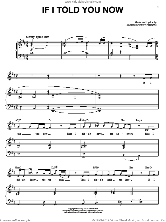 If I Told You Now sheet music for voice and piano by Jason Robert Brown and Lauren Kennedy, intermediate skill level