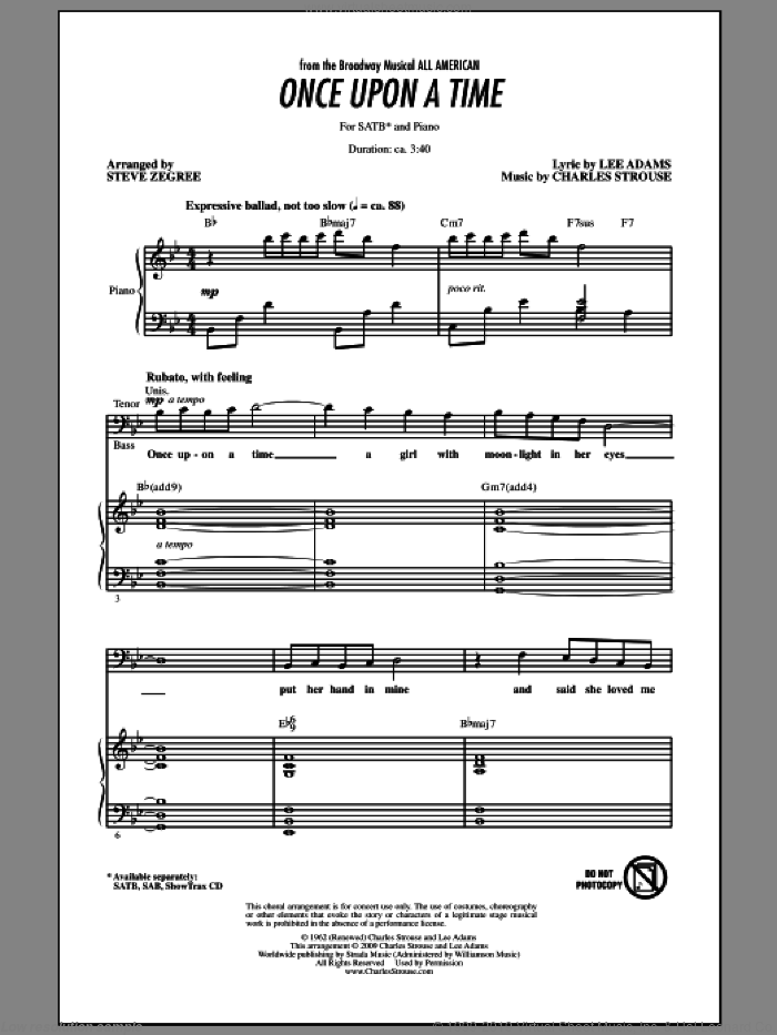 Once Upon A Time sheet music for choir (SATB: soprano, alto, tenor, bass) by Charles Strouse, Lee Adams and Steve Zegree, intermediate skill level