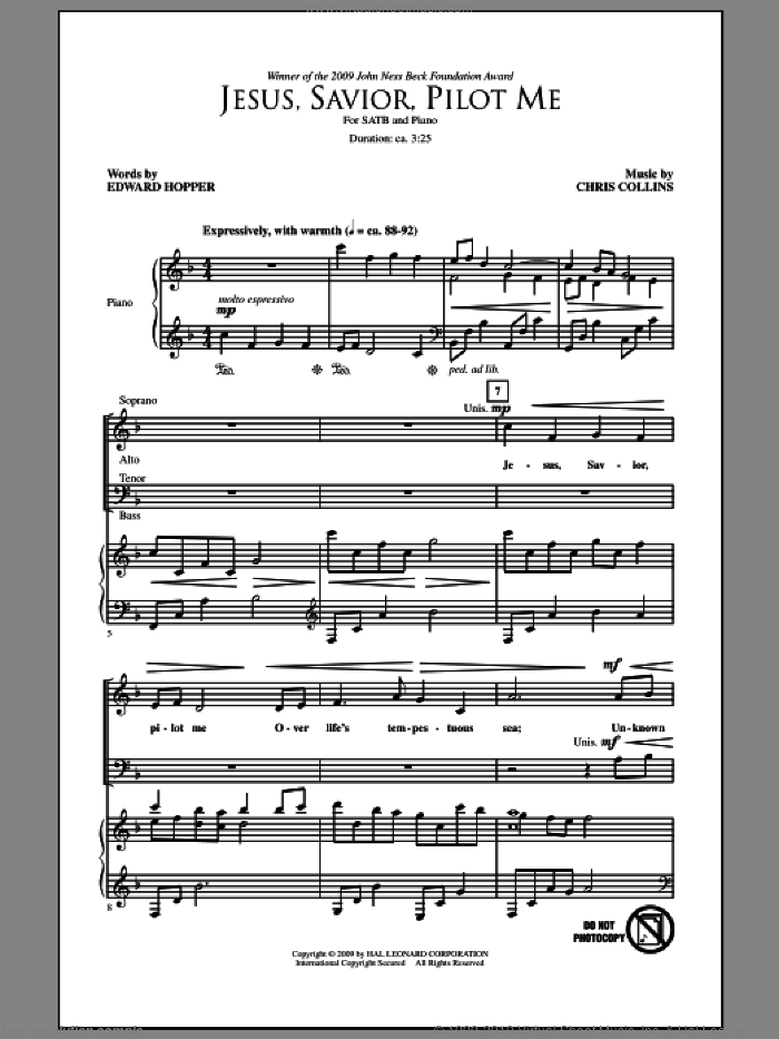 Jesus, Savior, Pilot Me sheet music for choir (SATB: soprano, alto, tenor, bass) by Chris Collins, intermediate skill level