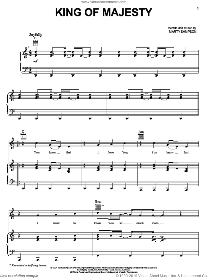 King Of Majesty sheet music for voice, piano or guitar by Marty Sampson and Hillsong Worship, intermediate skill level