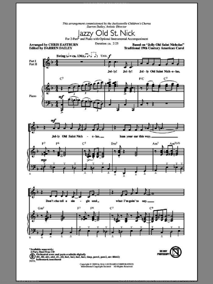 Jazzy Old St. Nick sheet music for choir (2-Part) by Chris Eastburn, Darren Dailey and Miscellaneous, intermediate duet