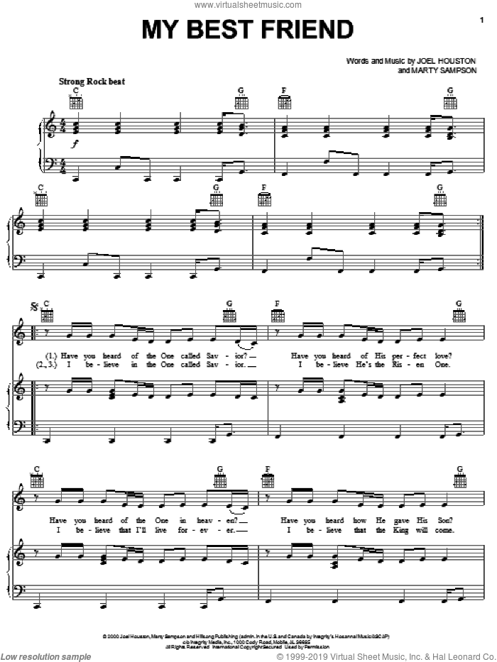My Best Friend sheet music for voice, piano or guitar by Marty Sampson, Hillsong Worship and Joel Houston, intermediate skill level