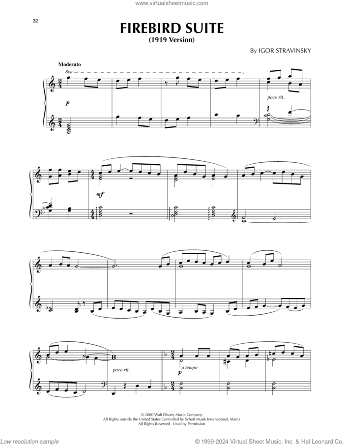 Firebird Suite (from Fantasia 2000), (intermediate) sheet music for piano solo by Igor Stravinsky, classical score, intermediate skill level