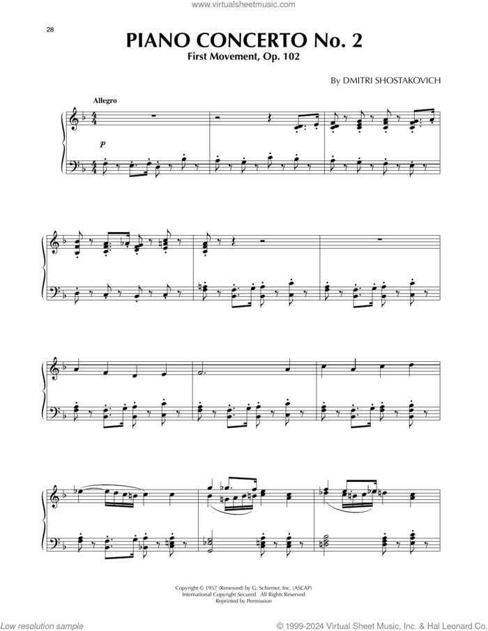 Piano Concerto No. 2, First Movement, Op. 102 (from Fantasia 2000), (intermediate) sheet music for piano solo by Dmitri Shostakovich, classical score, intermediate skill level