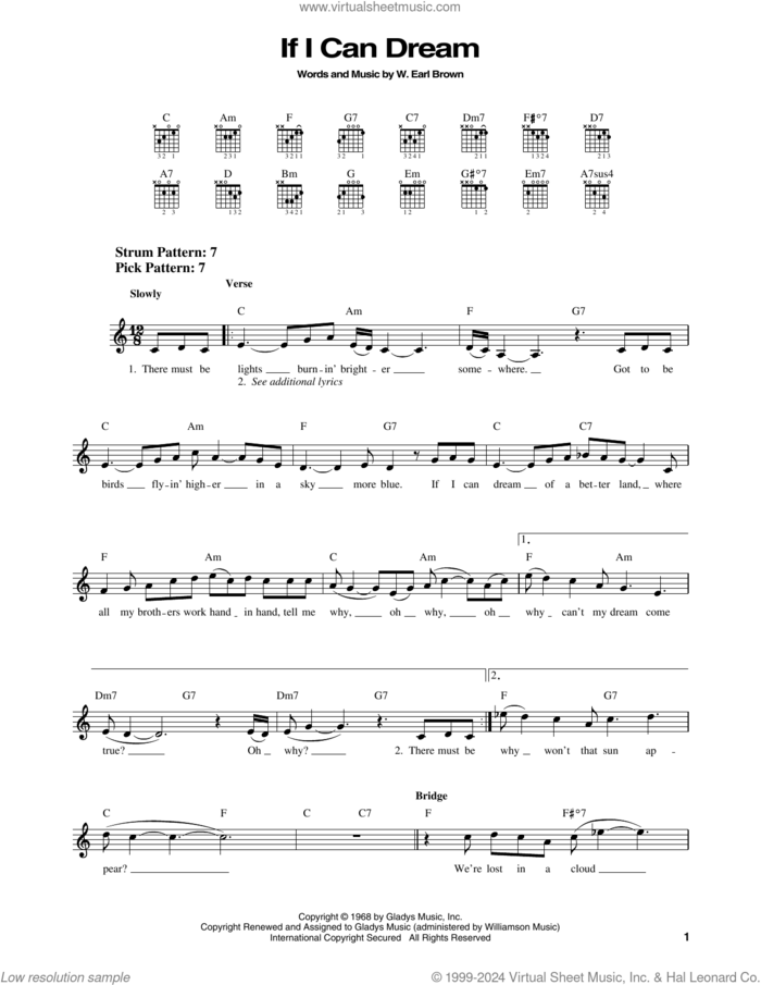 If I Can Dream sheet music for guitar solo (chords) by Elvis Presley and W. Earl Brown, easy guitar (chords)