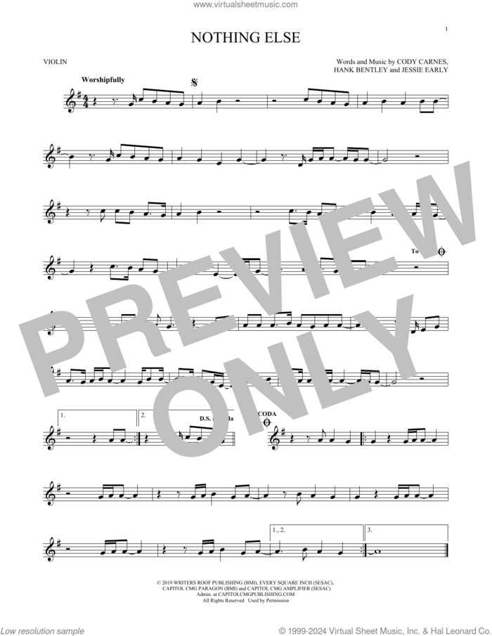Nothing Else sheet music for violin solo by Cody Carnes, Hank Bentley and Jessie Early, intermediate skill level