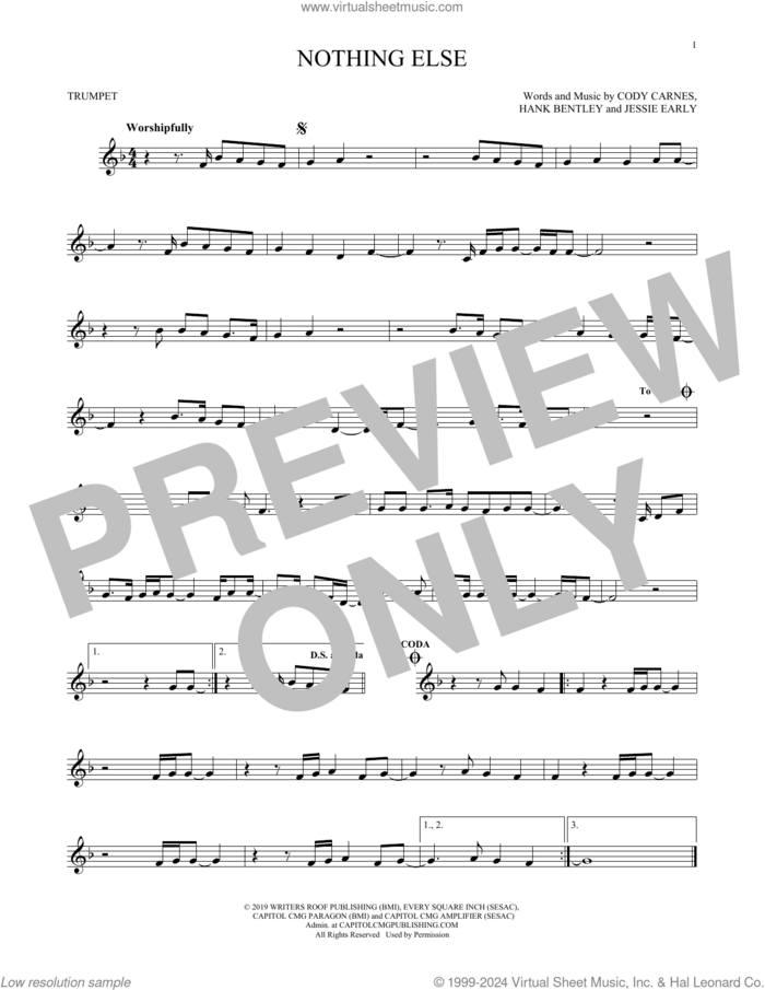 Nothing Else sheet music for trumpet solo by Cody Carnes, Hank Bentley and Jessie Early, intermediate skill level
