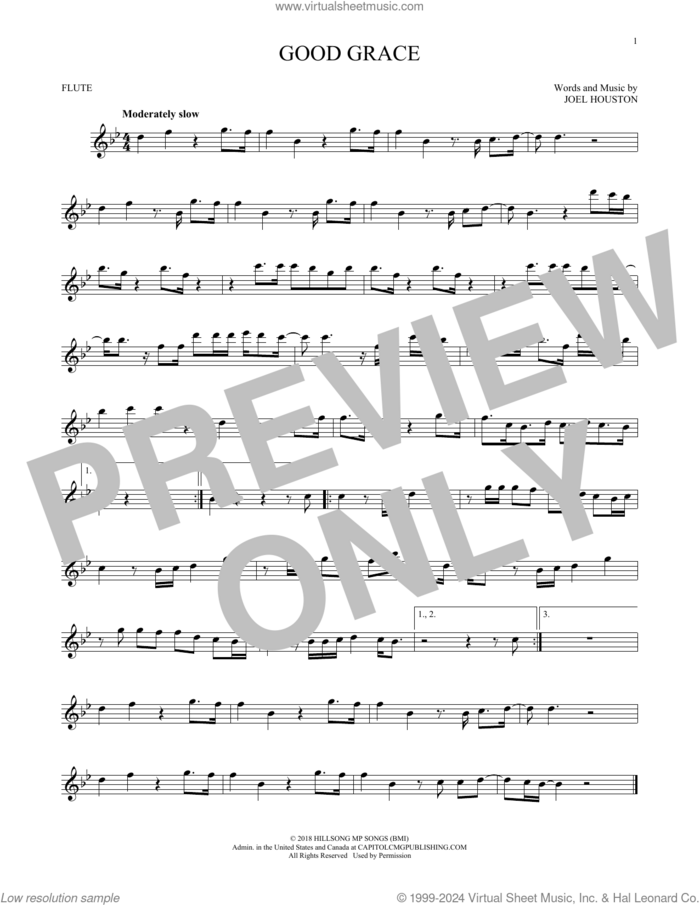 Good Grace sheet music for flute solo by Hillsong United and Joel Houston, intermediate skill level