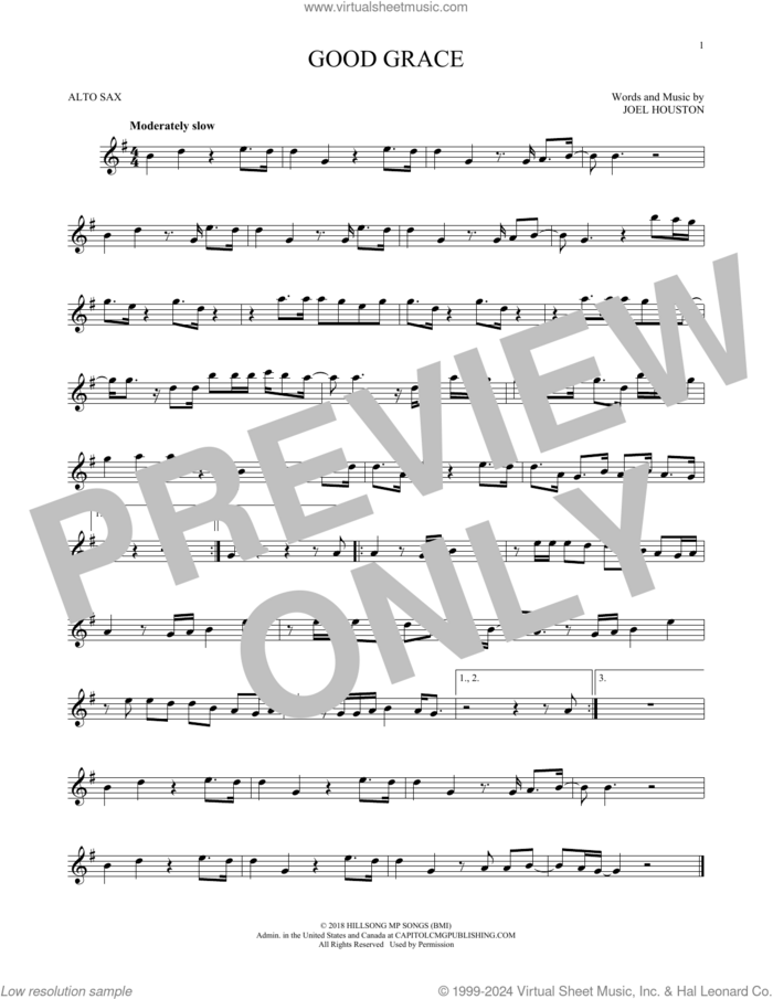 Good Grace sheet music for alto saxophone solo by Hillsong United and Joel Houston, intermediate skill level