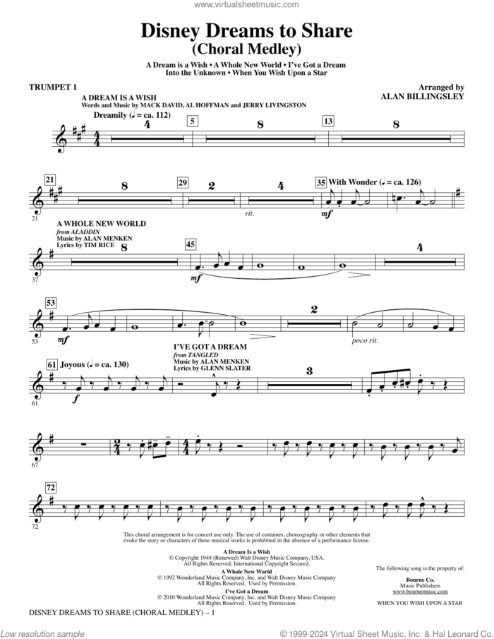 Disney Dreams To Share (complete set of parts) sheet music for orchestra/band by Alan Billingsley, intermediate skill level