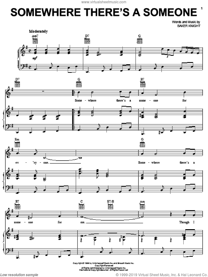 Somewhere There's A Someone sheet music for voice, piano or guitar by Dean Martin and Baker Knight, intermediate skill level