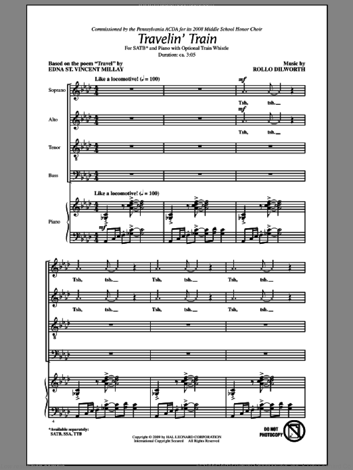Travelin' Train sheet music for choir (SATB: soprano, alto, tenor, bass) by Rollo Dilworth, intermediate skill level