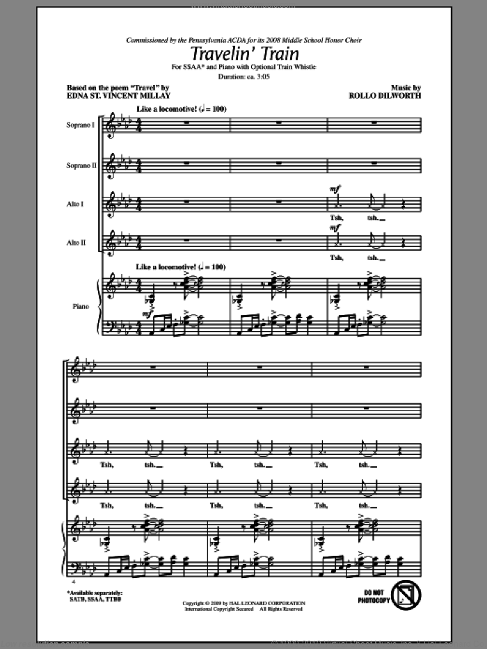 Travelin' Train sheet music for choir (SSAA: soprano, alto) by Rollo Dilworth, intermediate skill level