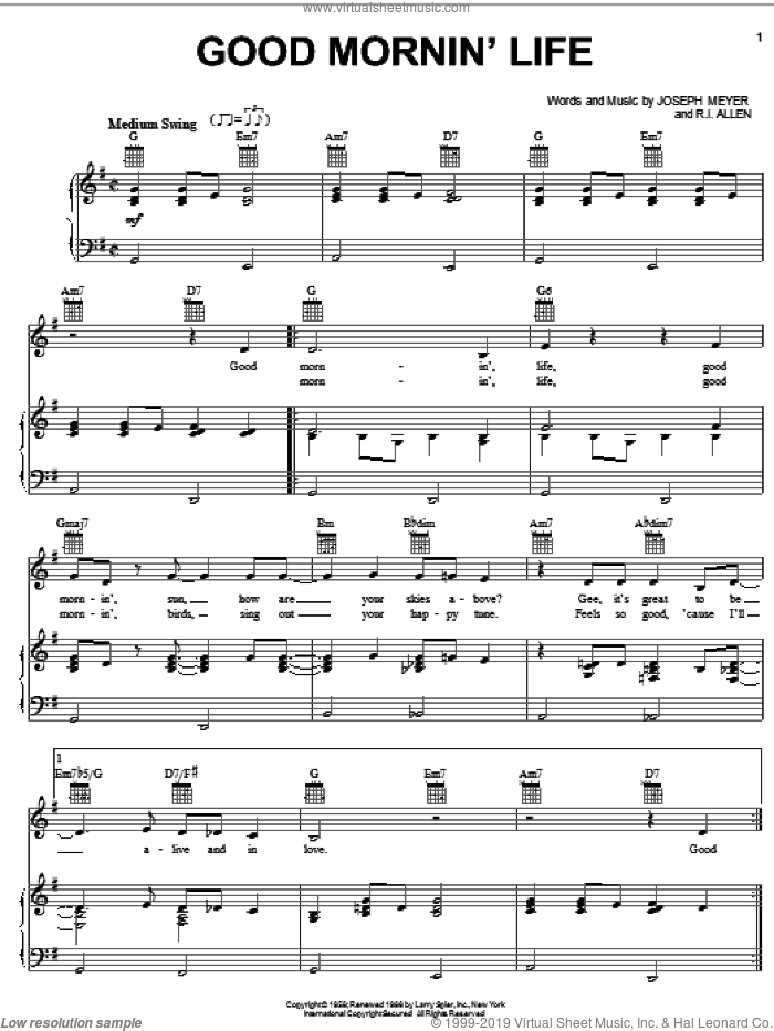 Good Mornin' Life sheet music for voice, piano or guitar by Dean Martin, Joseph Meyer and R.I. Allen, intermediate skill level