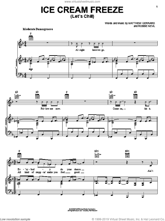 Ice Cream Freeze (Let's Chill) sheet music for voice, piano or guitar by Hannah Montana, Miley Cyrus, Matthew Gerrard and Robbie Nevil, intermediate skill level