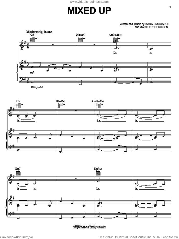 Mixed Up sheet music for voice, piano or guitar by Hannah Montana, Miley Cyrus, Kara DioGuardi and Marti Frederiksen, intermediate skill level