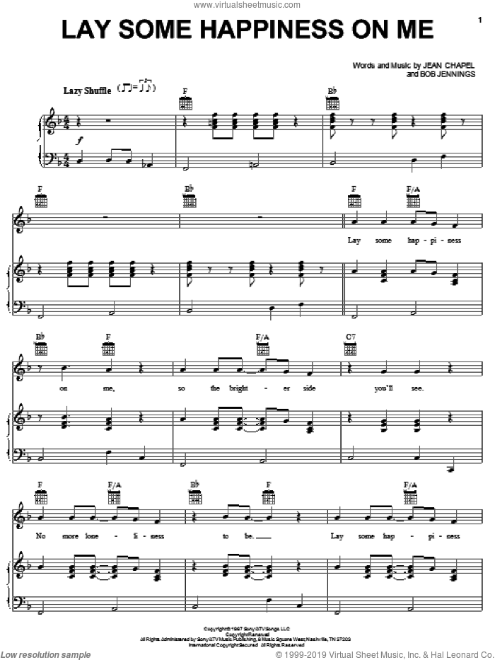 Lay Some Happiness On Me sheet music for voice, piano or guitar by Dean Martin, Eddy Arnold, Nancy Sinatra, Bob Jennings and Jean Chapel, intermediate skill level