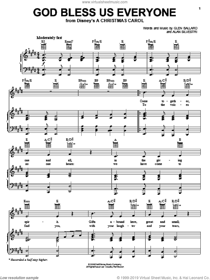 God Bless Us Everyone sheet music for voice, piano or guitar by Andrea Bocelli, Alan Silvestri and Glen Ballard, intermediate skill level