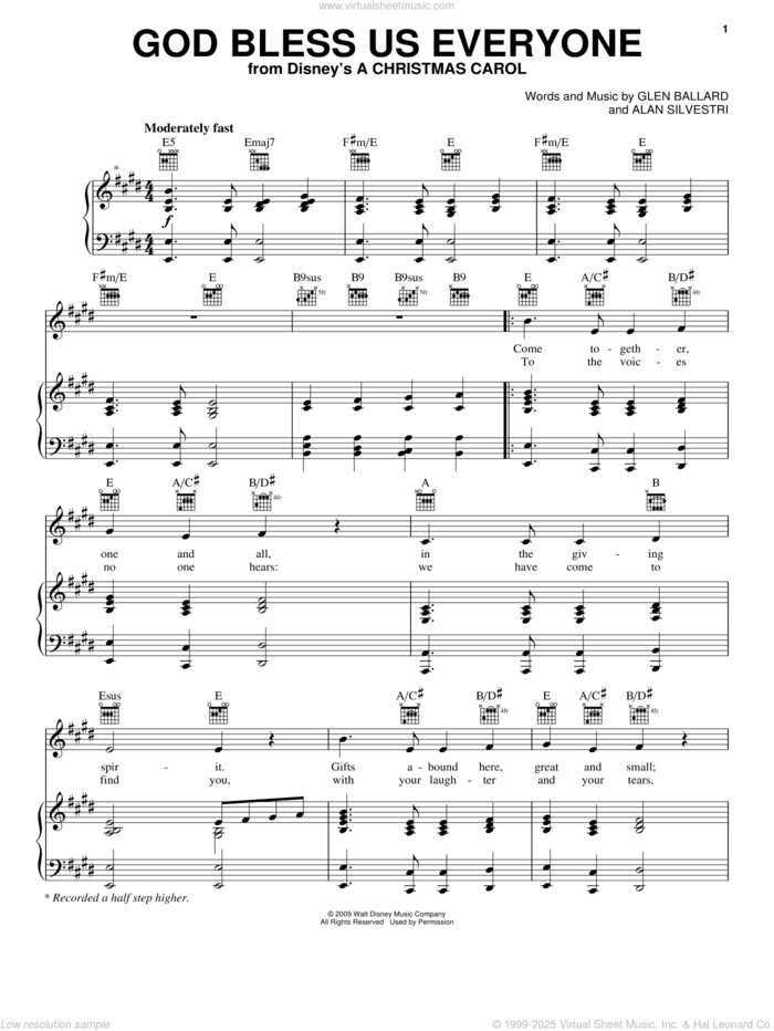 God Bless Us Everyone sheet music for voice, piano or guitar by Andrea Bocelli, Alan Silvestri and Glen Ballard, intermediate skill level