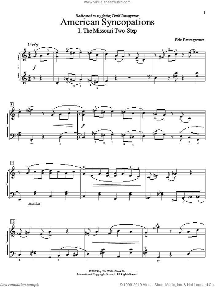 American Syncopations - A Ragtime Suite sheet music for piano solo (elementary) by Eric Baumgartner, beginner piano (elementary)
