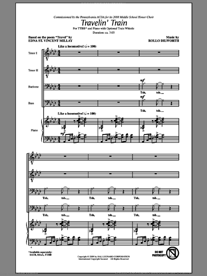 Travelin' Train sheet music for choir (TTBB: tenor, bass) by Rollo Dilworth, intermediate skill level